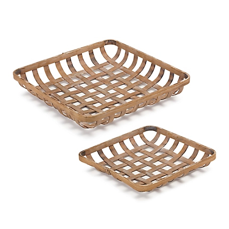 Melrose International Square Bamboo Basket Tray (Set of 2)