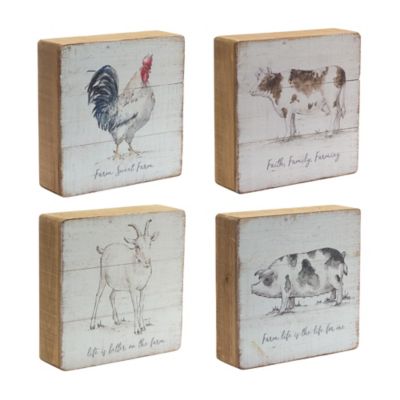 Melrose International Rustic Wood Farm Animal Sentiment Block (Set of 4)