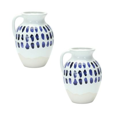 Melrose International 6 in. x 8 in. Two-Tone Tie Dye Design Ceramic Pitcher Vase (Set of 2)
