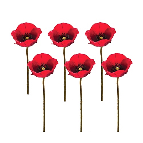 Melrose International Bright Red Poppy Flower Stem (Set of 6)
