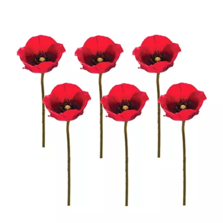 Melrose International Bright Red Poppy Flower Stem (Set of 6) Artificial Plants & Flowers