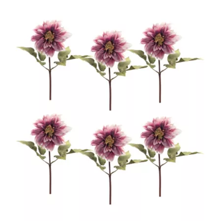 Melrose International 16" Artificial Pink Dahlia Flower Stem Purple Set of 6 Artificial Plants & Flowers