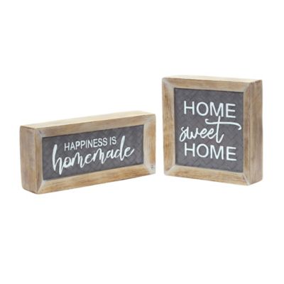 Melrose International Home Sentiment Block Sign with Wood Grain Design (Set of 2)