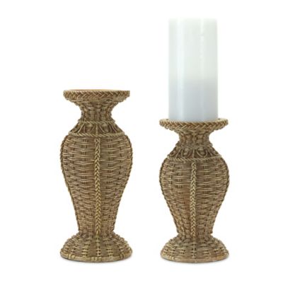 Melrose International Woven Wicker Design Candle Holder (Set of 2), 85733