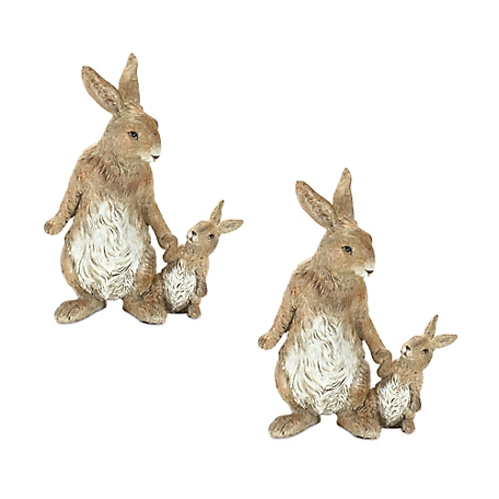 Melrose International Stone Mother Rabbit and Baby Bunny Figurine (Set of 2), 85735