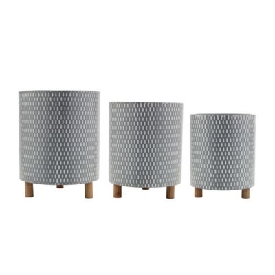 Melrose International Assorted Iron Metal Planters with Geometric Design and Wood Legs, 3-Pack