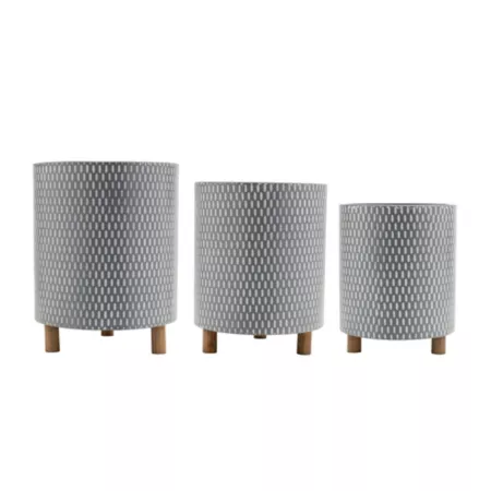 Melrose International Assorted Iron and Metal Planters with Geometric Design and Wooden Legs Pack of 3 Planters