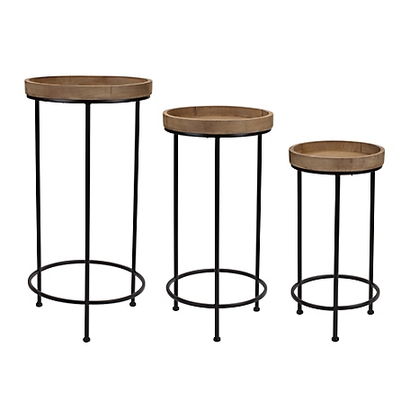 Melrose International Round Wood and Metal Plant Stand Table (Set of 2)