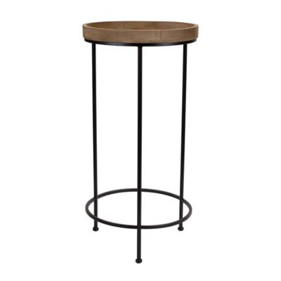 Image showing  Round Wood and Metal Plant Stand Table (Set of 2)