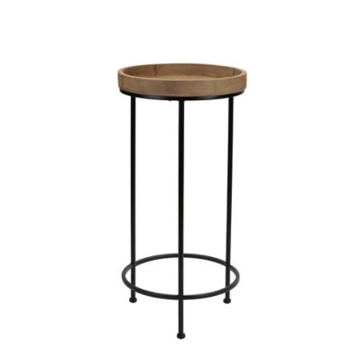 Image showing  Round Wood and Metal Plant Stand Table (Set of 2)