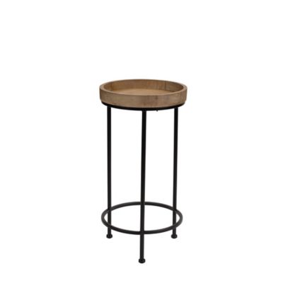 Image showing  Round Wood and Metal Plant Stand Table (Set of 2)