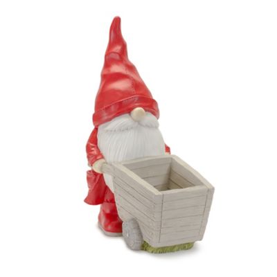 Melrose International Raincoat Garden Gnome Statue with Wheelbarrow Planter