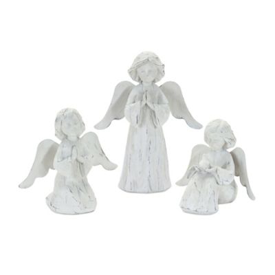 Melrose International Praying Angel Figurine with White Washed Finish (Set of 3)
