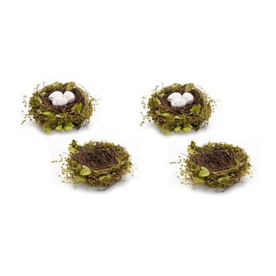 Image showing  7 in. x 3 in. Natural Twig Bird Nest with Speckled Egg Accent (Set of 4)