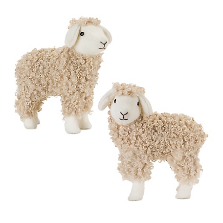 Melrose International Standing Plush Sheep Decor with Curly Hair (Set of 2)