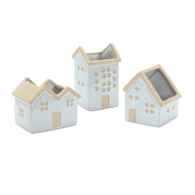 Melrose International Neutral Porcelain House Planter (Set of 3)