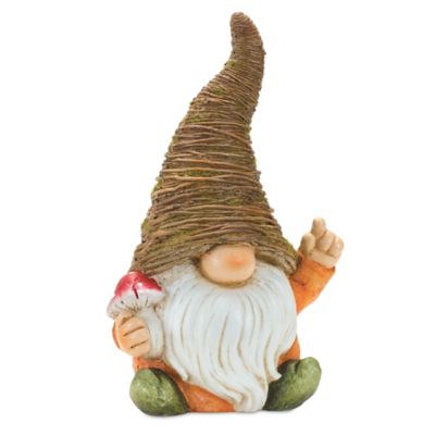 Image showing  Distressed Garden Gnome Statue with Mushroom and Flower Accent, 2 pc.
