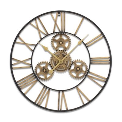 Melrose International Industrial Iron Gears Wall Clock with Roman Numerals