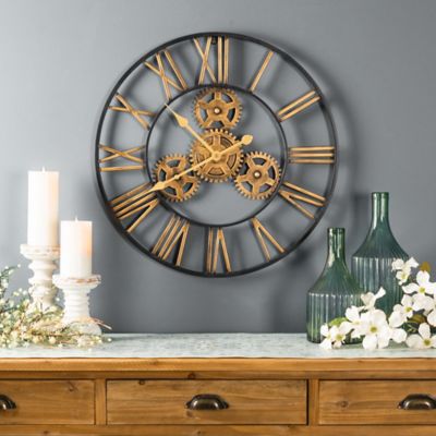 Image showing  Industrial Iron Gears Wall Clock with Roman Numerals
