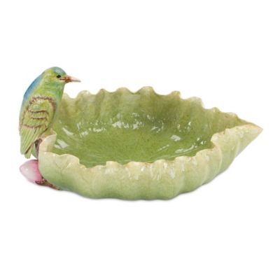 Melrose International Stone Leaf Bird Bath with Hummingbird Accent