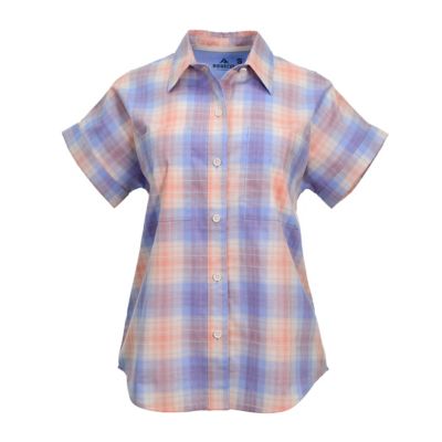 Ridgecut Women's Dobby Plaid Short Cap Sleeve Work Shirt
