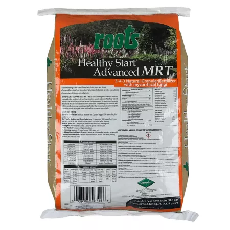 Roots 25 lb 2 500 sq ft Healthy Start Advanced 3-4-3 Natural Granular Fertilizer with Mycorrhizal Fungi Fertilizers