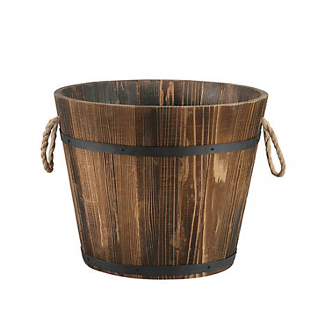 Red Shed Whiskey Barrel Planter with Rope