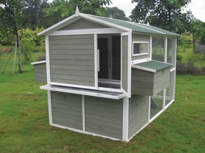 Zylina Big Green Chicken Coop with White Trim, 12 Chicken Capacity