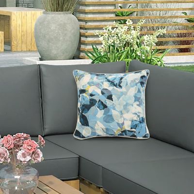 Outdoor Decor by Commonwealth Aqua Geo Flower Print Outdoor Decorative Pillow 18 x 18 in., Multi