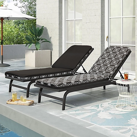 Outdoor Decor by Commonwealth Ebony Medallion Print Outdoor Lounger Cushion 22 x 73 in., Black