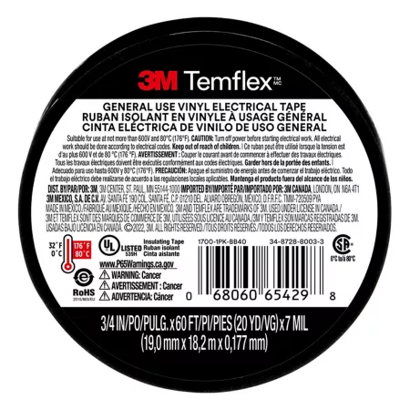 3M Temflex 1700 Vinyl Electrical Tape Electrical Plugs & Connectors