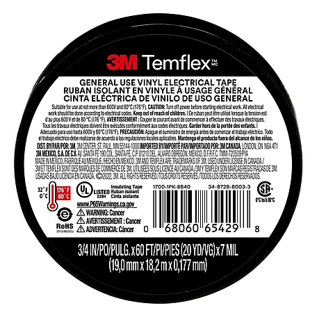 3M Temflex 1700 Vinyl Electrical Tape, 1700-1 Pack-Bb40, 7100204880