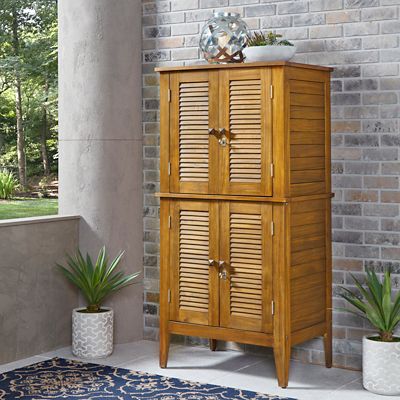 Image showing  30 lb. Maho Brown Acacia Wood Outdoor Storage Cabinet