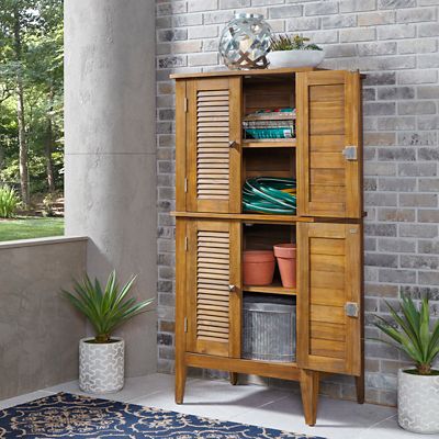 Image showing  30 lb. Maho Brown Acacia Wood Outdoor Storage Cabinet
