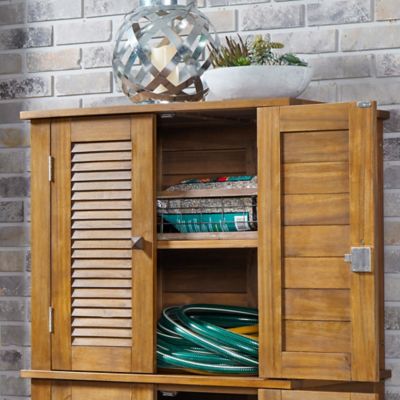 Image showing  30 lb. Maho Brown Acacia Wood Outdoor Storage Cabinet