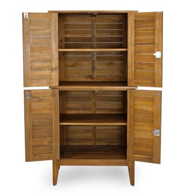 Image showing  30 lb. Maho Brown Acacia Wood Outdoor Storage Cabinet