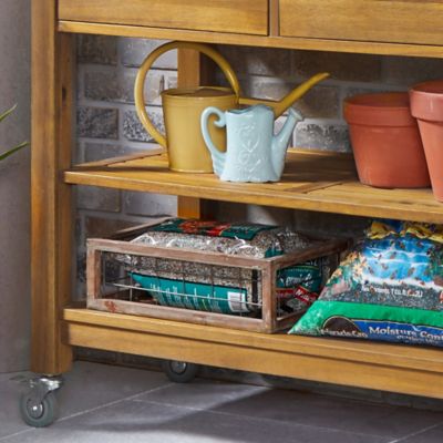Image showing  2-Drawer Maho Brown Potting Bench with Galvanized Steel Top