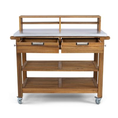 Image showing  2-Drawer Maho Brown Potting Bench with Galvanized Steel Top