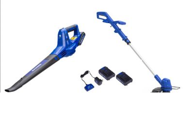 Wild Badger Power 20 Volt 10 in. String Trimmer and Sweeper Blower, Includes (2) 2.0 Ah Batteries and Clip-on Charger