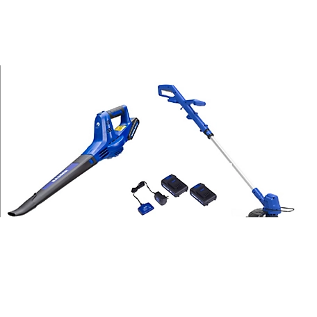Wild Badger Power 20 Volt 10 in. String Trimmer and Sweeper Blower, Includes (2) 2.0 Ah Batteries and Clip-on Charger