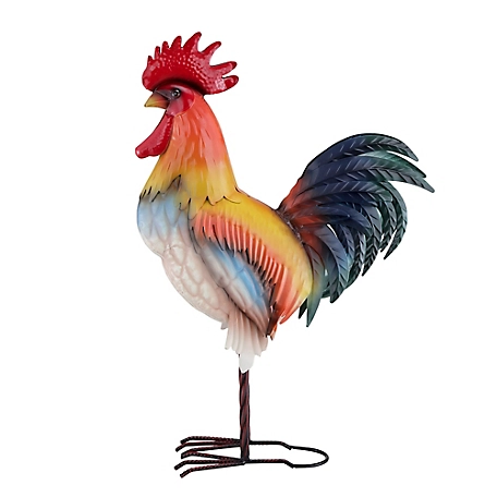 Red Shed Metal Colorful Rooster Statue