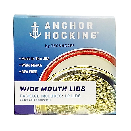 Anchor Hocking Wide Mouth 12 Pack Lids, HCR12WL-G