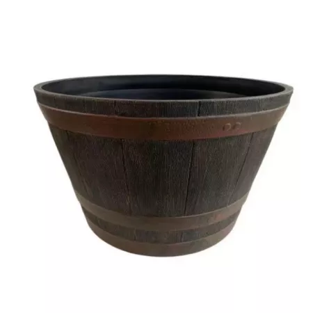 Red Shed 80 L 25-inch Plastic Whiskey Barrel Planter Brown Planters