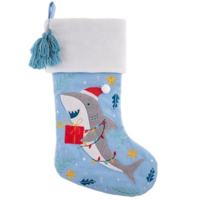 Stephen Joseph Holiday Embroidered Stocking Shark