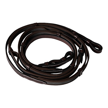 Huntley Equestrian Double Layer Web Grip Reins, Brown, Full