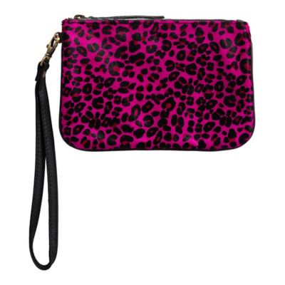 Huntley Equestrian Pink Leopard Hair On Hide Wristlet