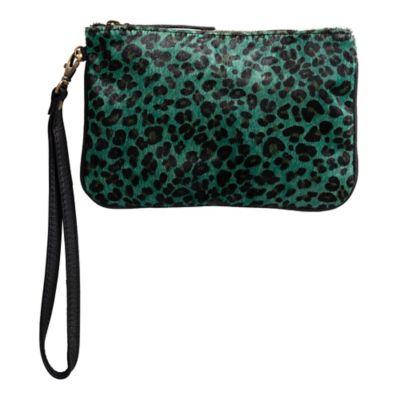 Huntley Equestrian Turquoise Leopard Hair on Hide Wristlet