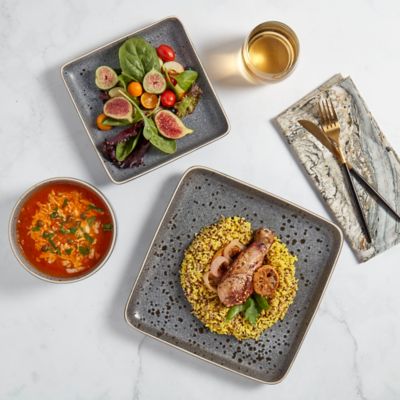 Image showing 5 th Tabletops Gallery Madison Square Dinnerware Set, Speckled Grey, 12 pc.