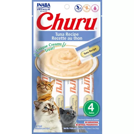 Inaba Churu Tuna Recipe Lickable Creamy Pureed Cat Treats 2 oz 4 ct Cat Lickable Treats