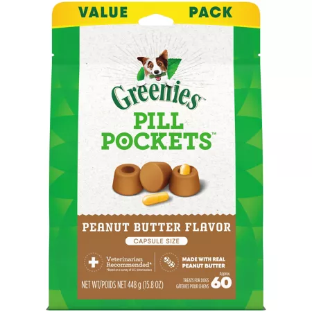 Greenies Natural Soft Pill Pocket Dog Treats Peanut Butter Flavor Capsule Size 15.8 oz 60 ct Dog Pill Hiding Treats